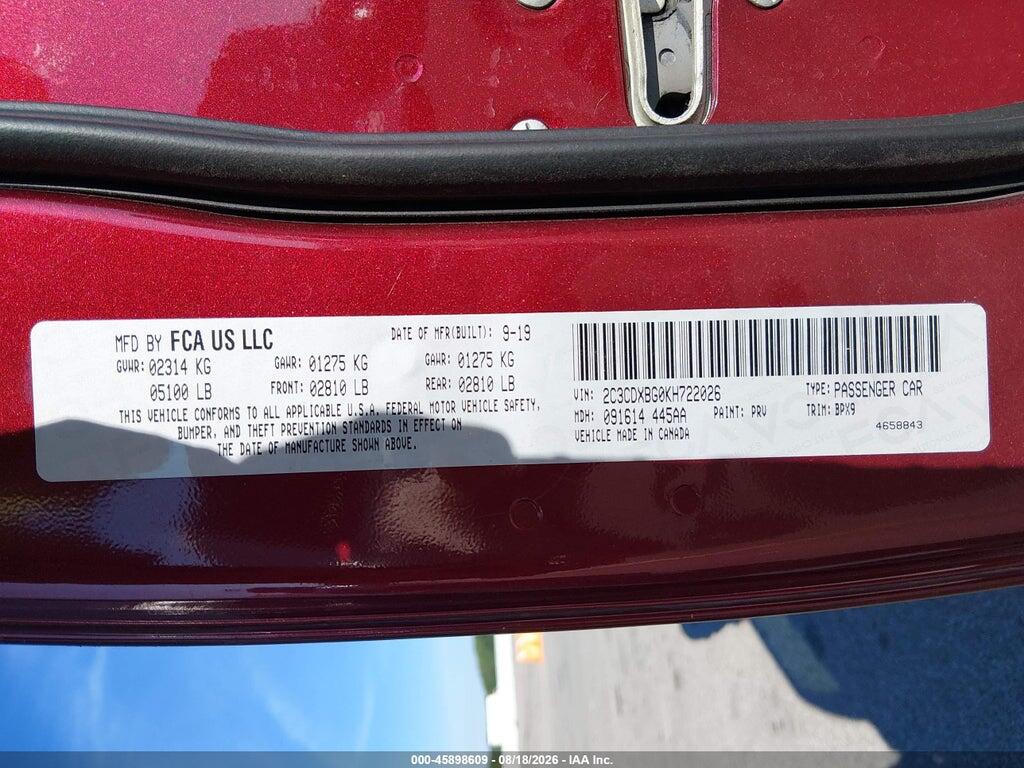 2C3CDXBG0KH722026 2019 DODGE CHARGER photo no. 9