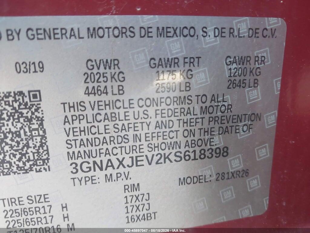 3GNAXJEV2KS618398 2019 CHEVROLET EQUINOX photo no. 9