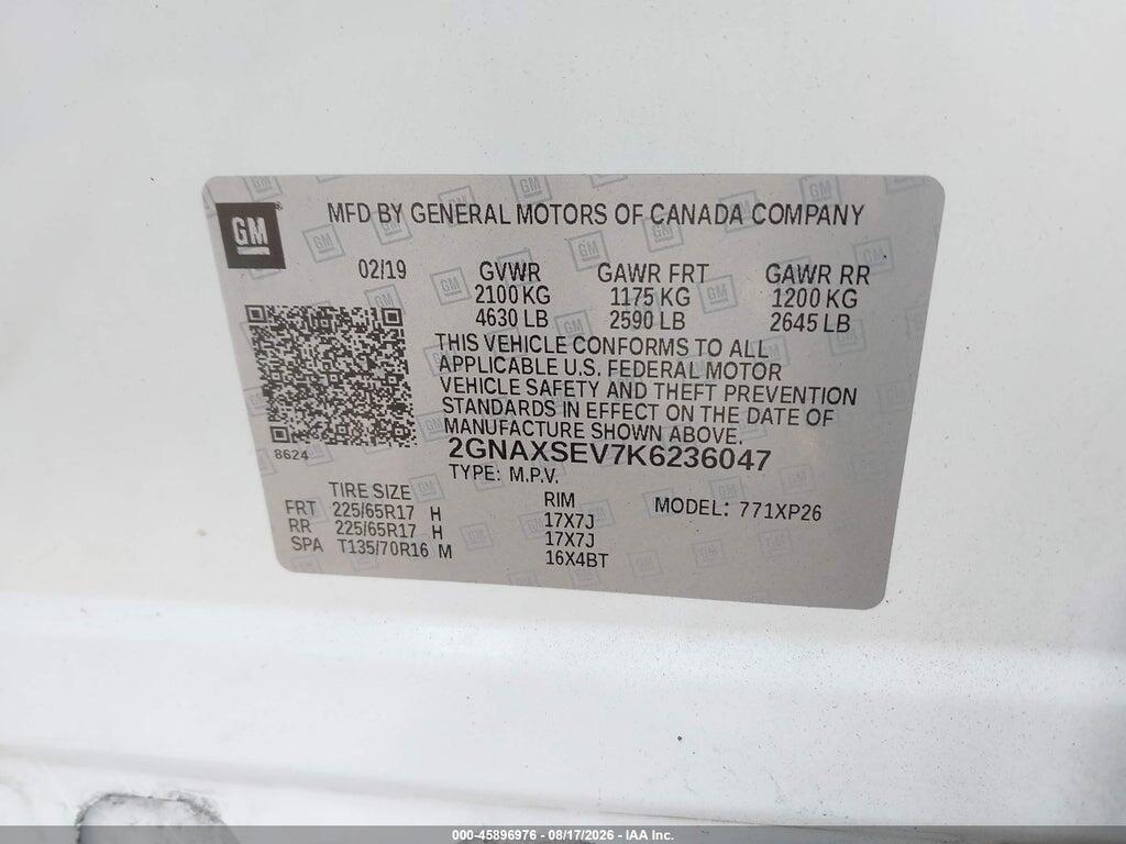 2GNAXSEV7K6236047 2019 CHEVROLET EQUINOX photo no. 9