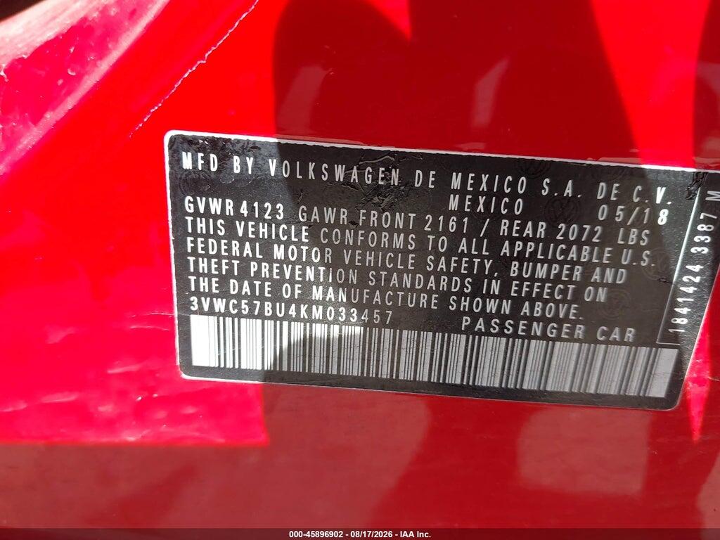 3VWC57BU4KM033457 2019 VOLKSWAGEN JETTA photo no. 9