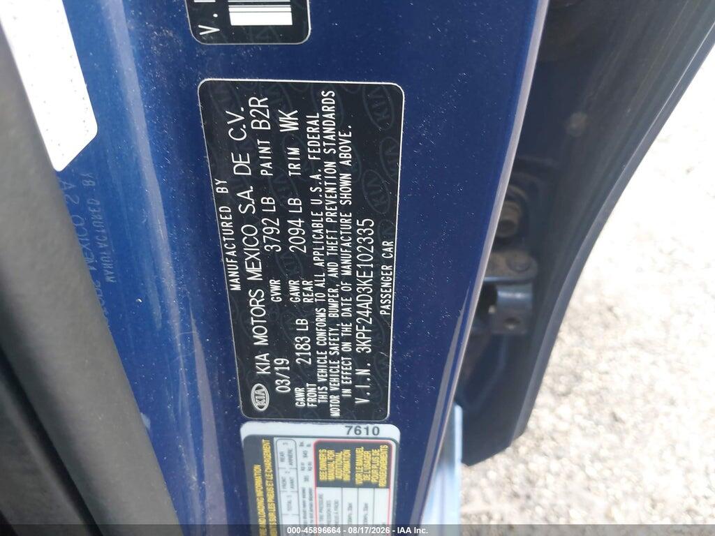 3KPF24AD3KE102335 2019 KIA FORTE photo no. 9