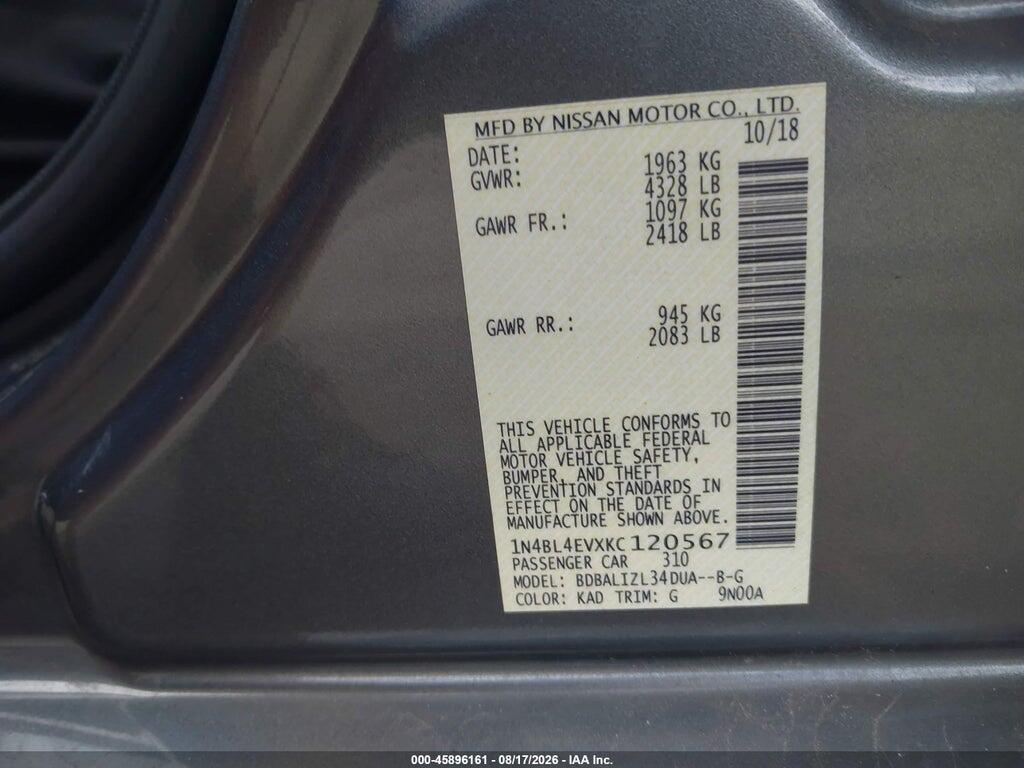 1N4BL4EVXKC120567 2019 NISSAN ALTIMA photo no. 9