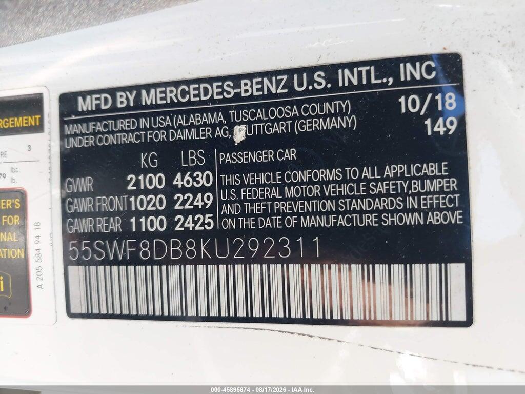 55SWF8DB8KU292311 2019 MERCEDES-BENZ C 300 photo no. 9