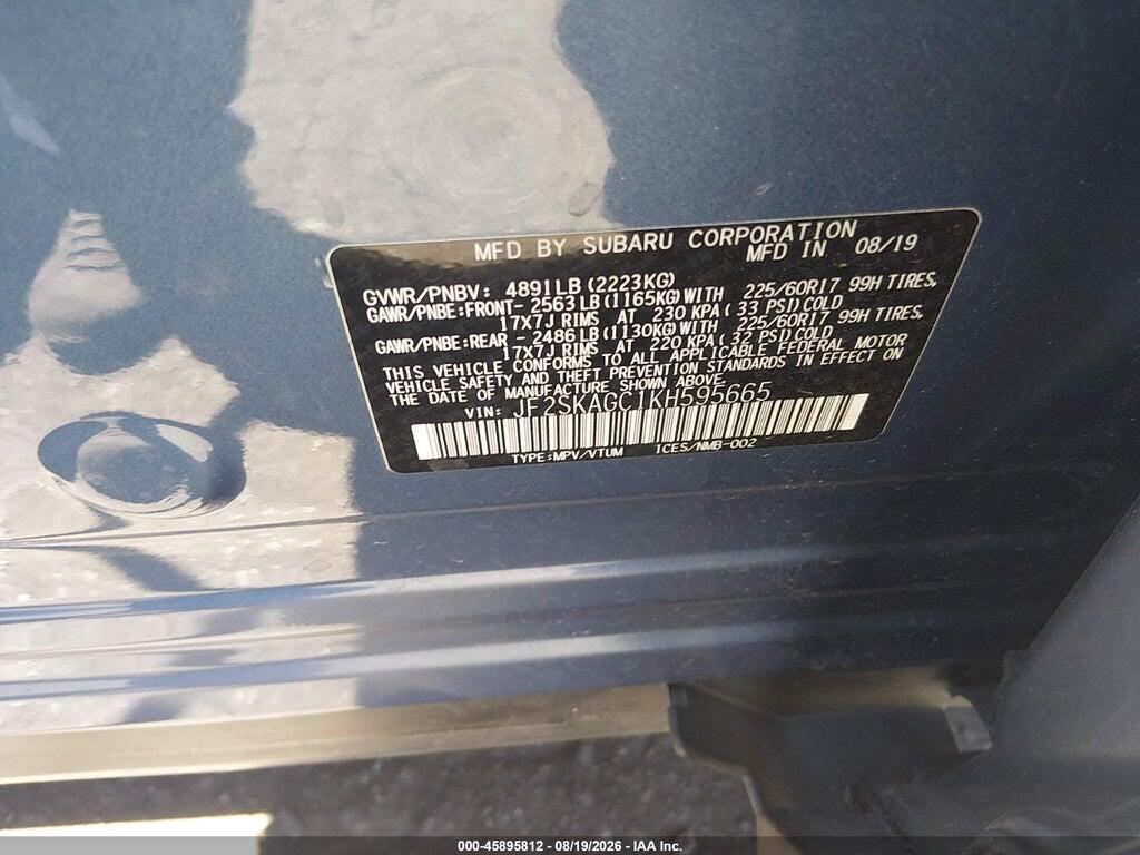 JF2SKAGC1KH595665 2019 SUBARU FORESTER photo no. 9
