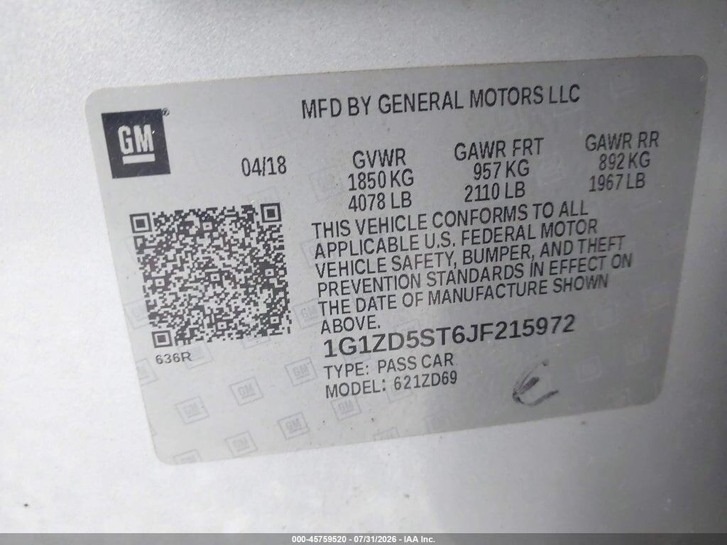 1G1ZD5ST6JF215972 2018 CHEVROLET MALIBU photo no. 9