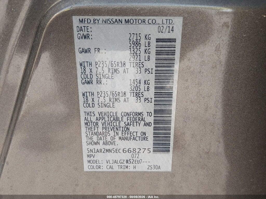 5N1AR2MN5EC668275 2014 NISSAN PATHFINDER photo no. 9