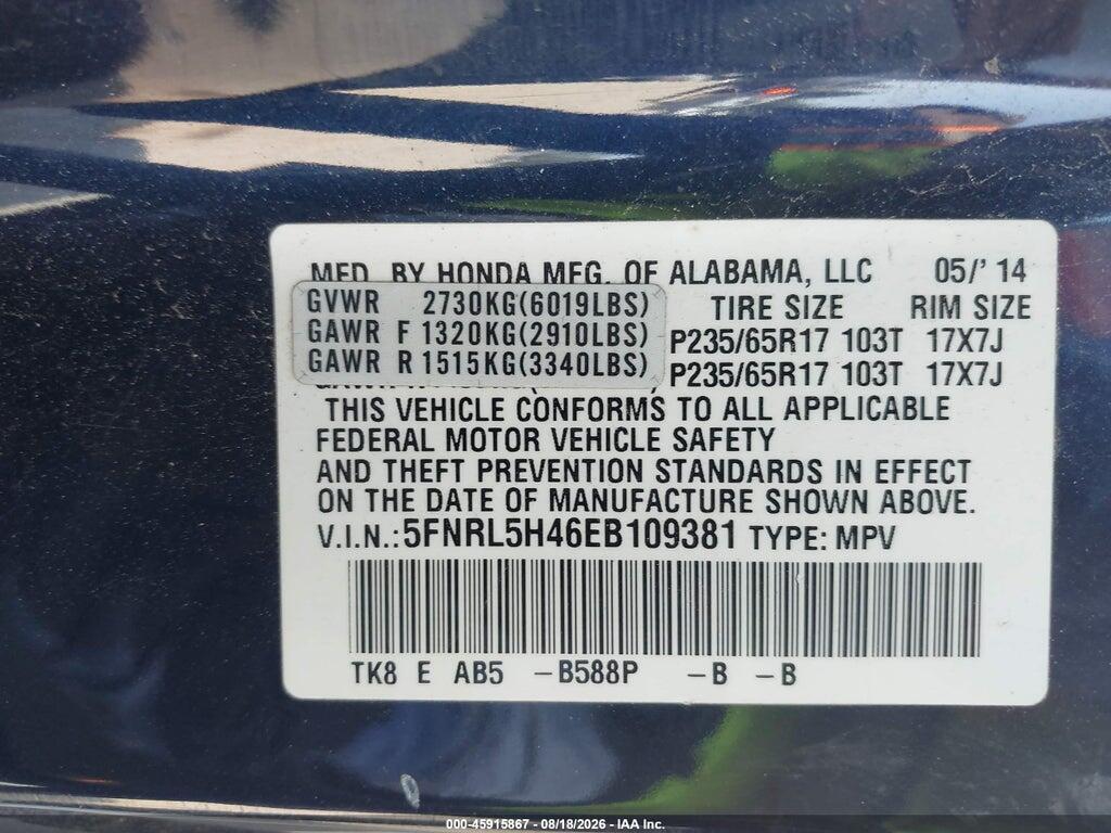 5FNRL5H46EB109381 2014 HONDA ODYSSEY photo no. 9