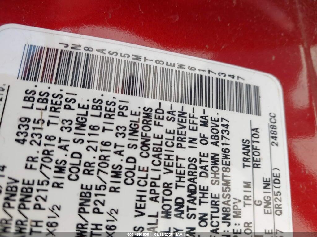 JN8AS5MT8EW617347 2014 NISSAN ROGUE SELECT photo no. 9