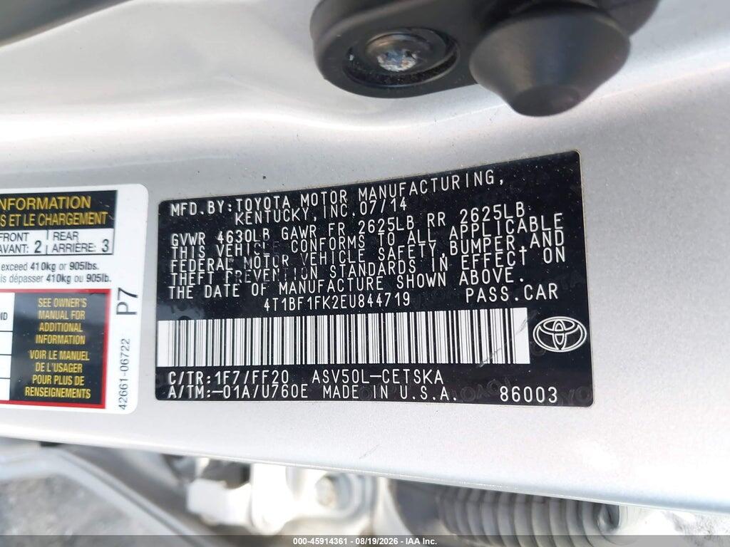 4T1BF1FK2EU844719 2014 TOYOTA CAMRY photo no. 9