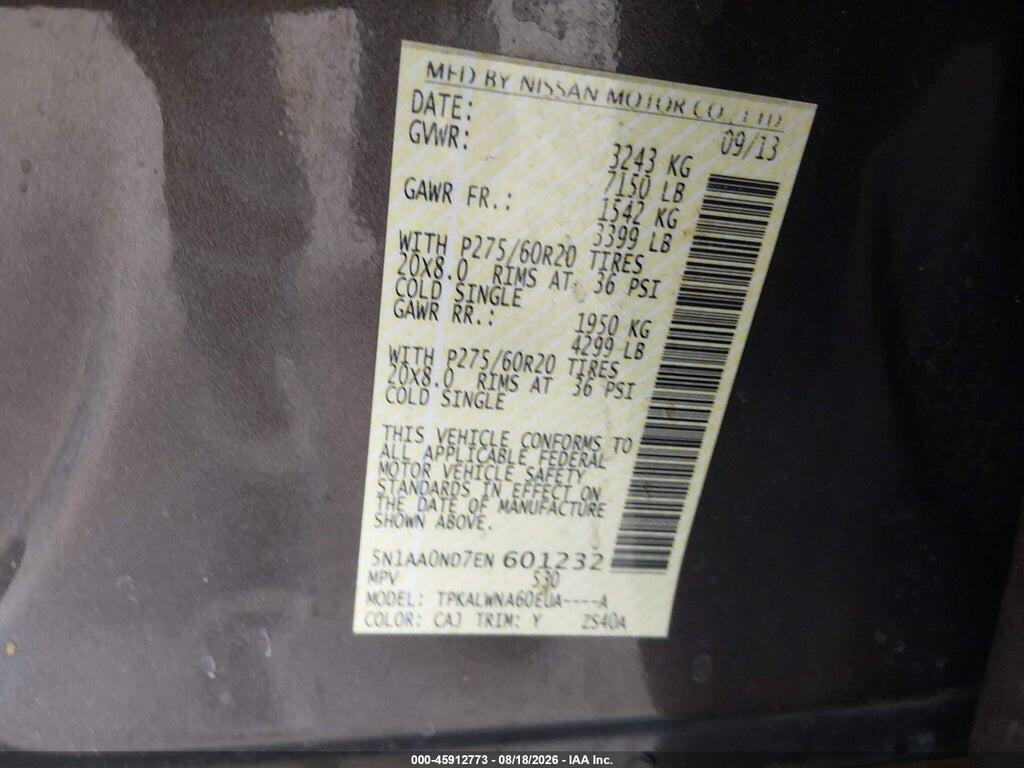 5N1AA0ND7EN601232 2014 NISSAN ARMADA photo no. 9