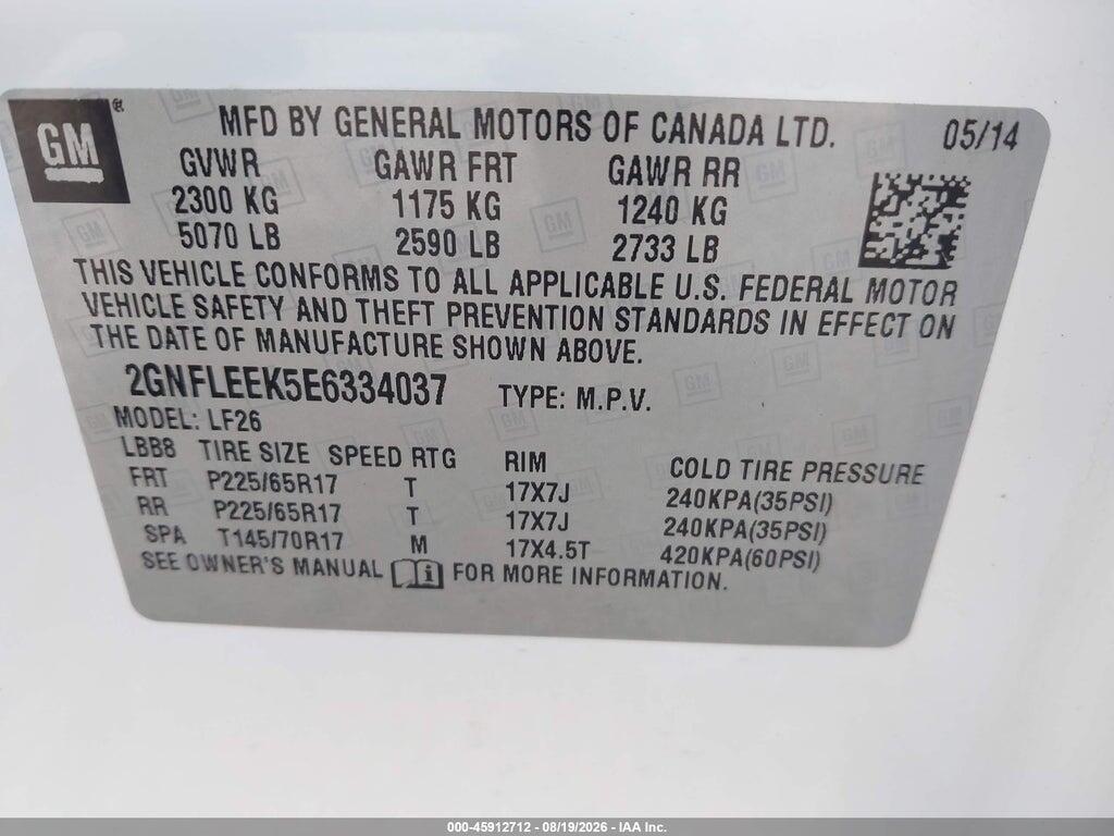 2GNFLEEK5E6334037 2014 CHEVROLET EQUINOX photo no. 9
