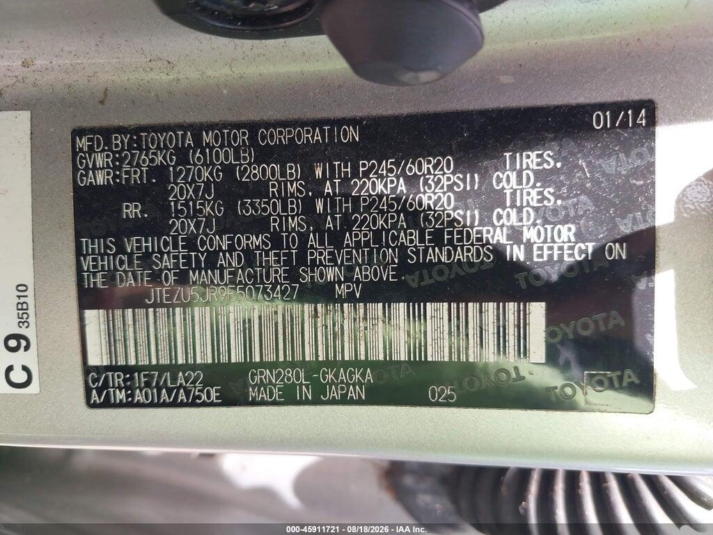 JTEZU5JR9E5073427 2014 TOYOTA 4RUNNER photo no. 9