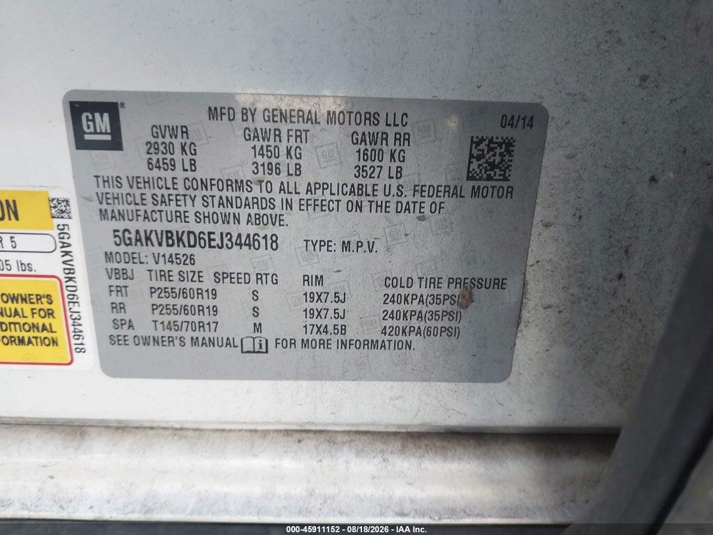 5GAKVBKD6EJ344618 2014 BUICK ENCLAVE photo no. 9