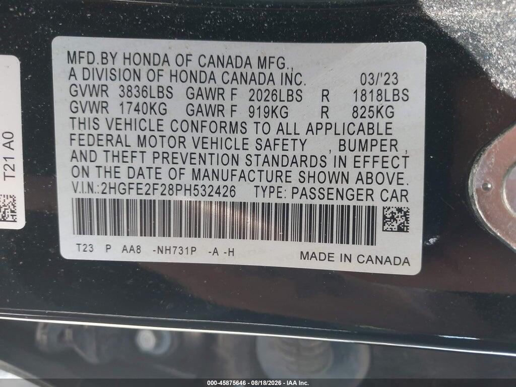 2HGFE2F28PH532426 2023 HONDA CIVIC photo no. 9