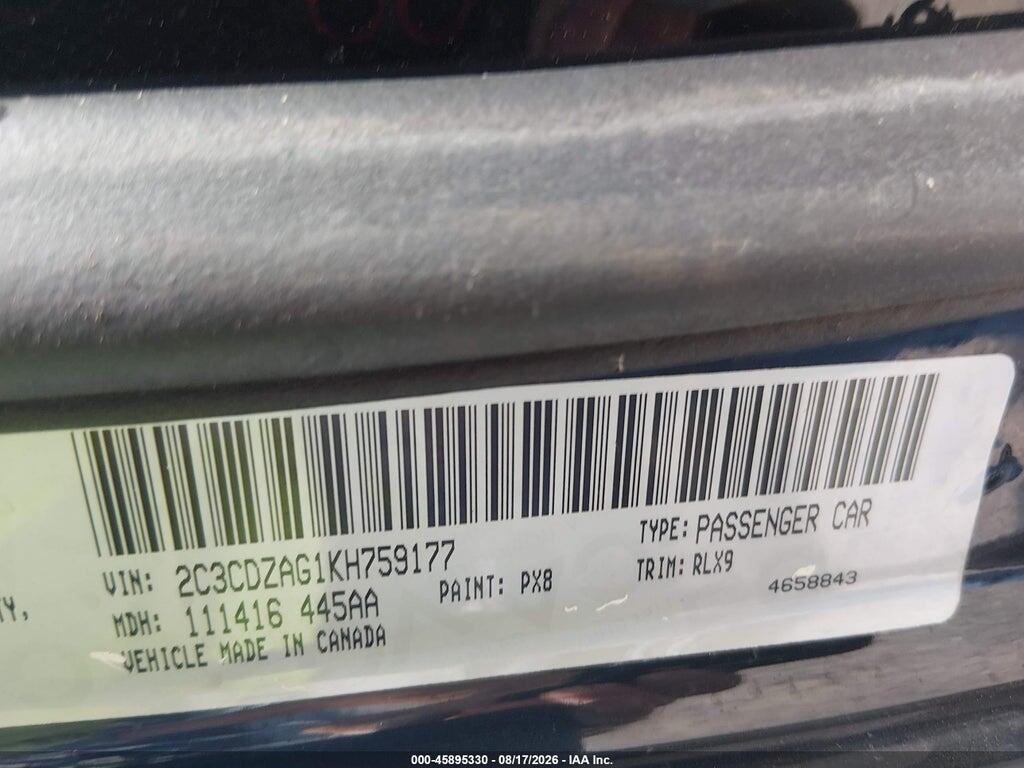 2C3CDZAG1KH759177 2019 DODGE CHALLENGER photo no. 9