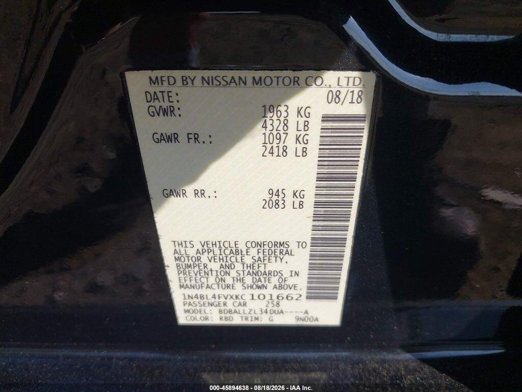 1N4BL4FVXKC101662 2019 NISSAN ALTIMA photo no. 9