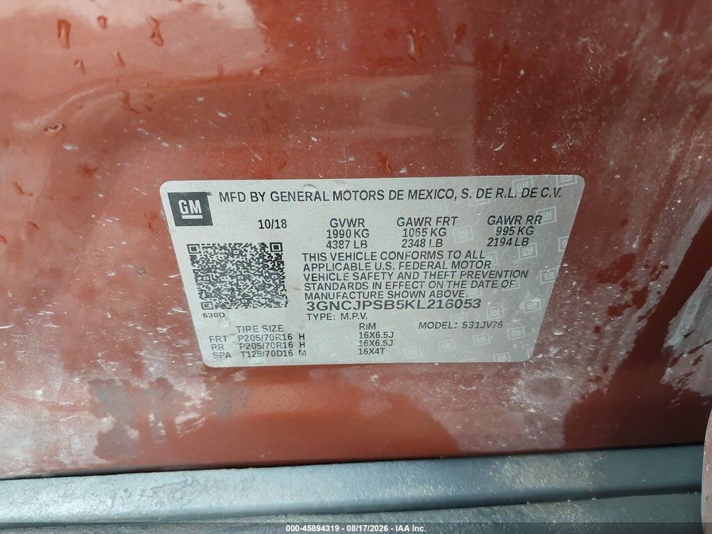 3GNCJPSB5KL216053 2019 CHEVROLET TRAX photo no. 9