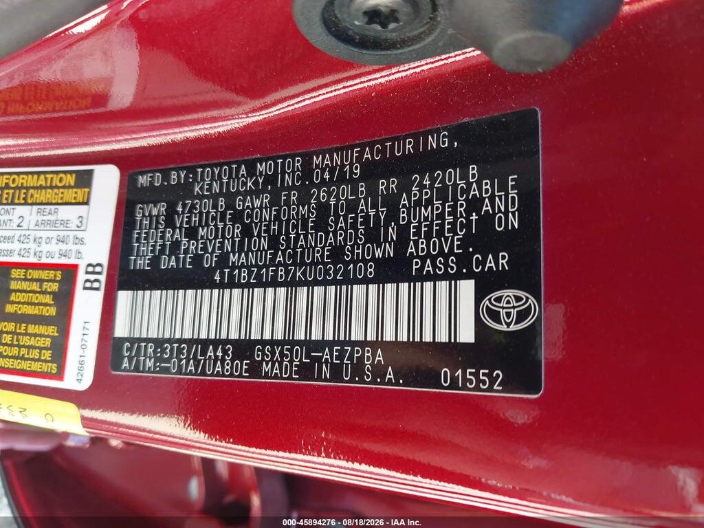 4T1BZ1FB7KU032108 2019 TOYOTA AVALON photo no. 9