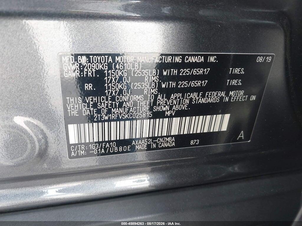 2T3W1RFV5KC025815 2019 TOYOTA RAV4 photo no. 9