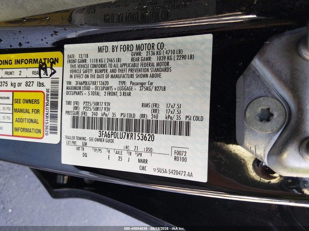 3FA6P0LU7KR153620 2019 FORD FUSION HYBRID photo no. 9