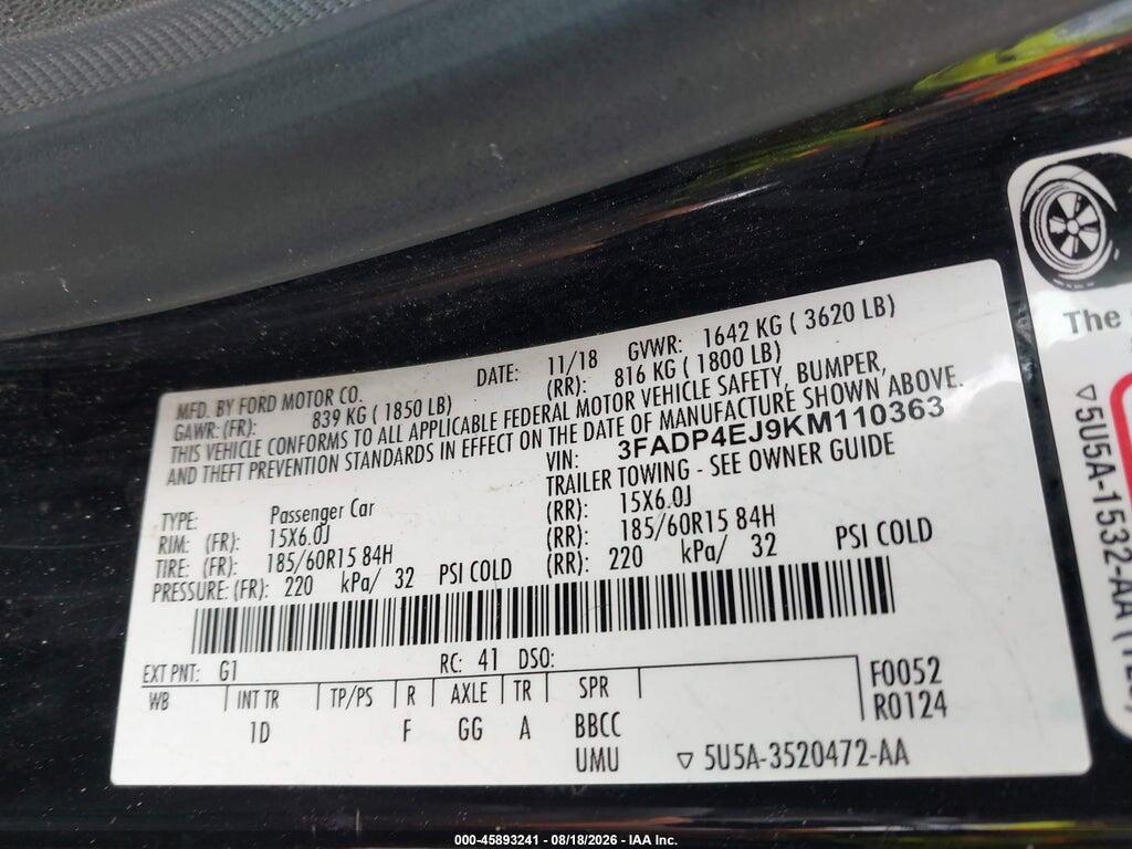3FADP4EJ9KM110363 2019 FORD FIESTA photo no. 9