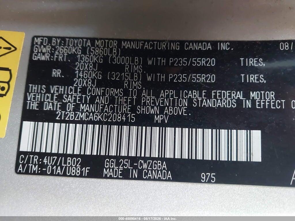 2T2BZMCA6KC208415 2019 LEXUS RX 350 photo no. 9