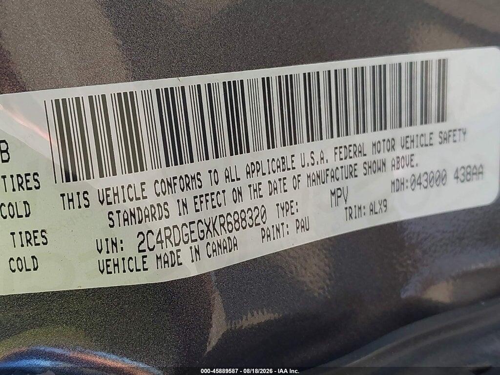 2C4RDGEGXKR688320 2019 DODGE GRAND CARAVAN photo no. 9