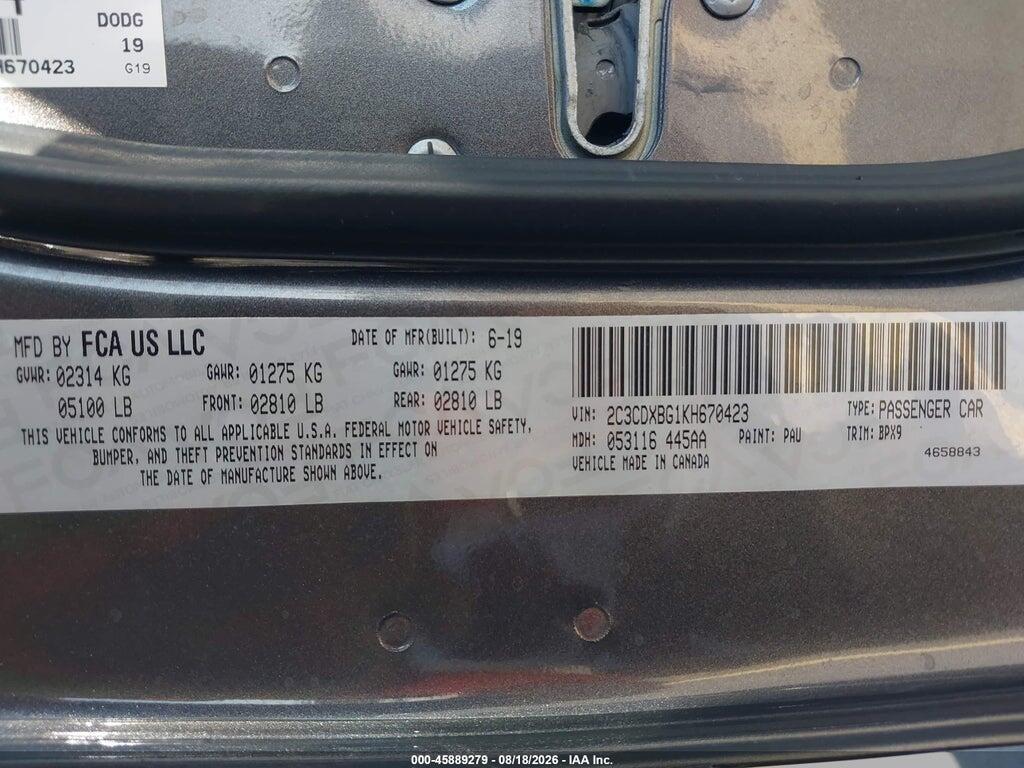 2C3CDXBG1KH670423 2019 DODGE CHARGER photo no. 9