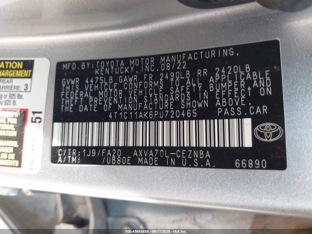 4T1C11AK6PU720465 2023 TOYOTA CAMRY photo no. 9