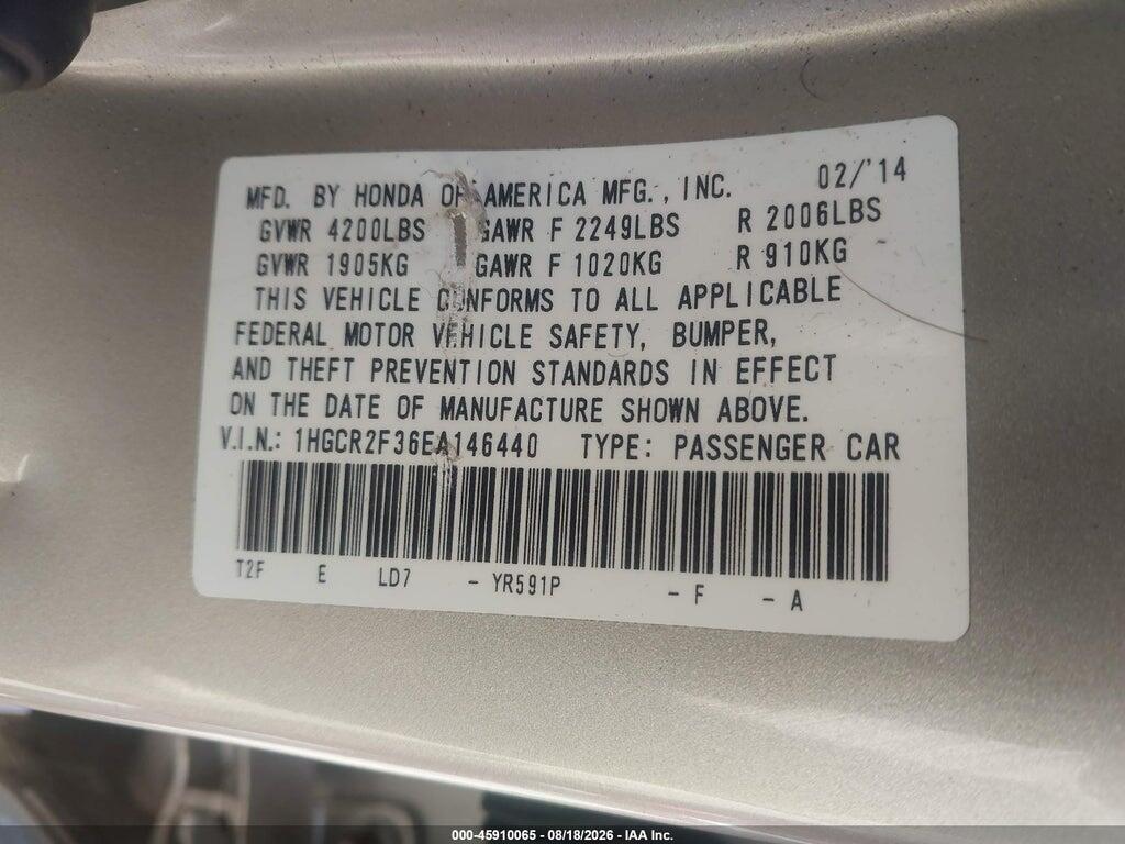 1HGCR2F36EA146440 2014 HONDA ACCORD photo no. 9