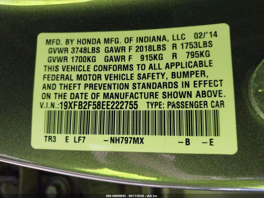 19XFB2F58EE222755 2014 HONDA CIVIC photo no. 9