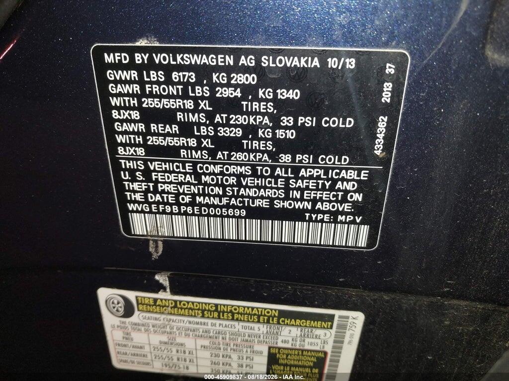 WVGEF9BP6ED005699 2014 VOLKSWAGEN TOUAREG photo no. 9