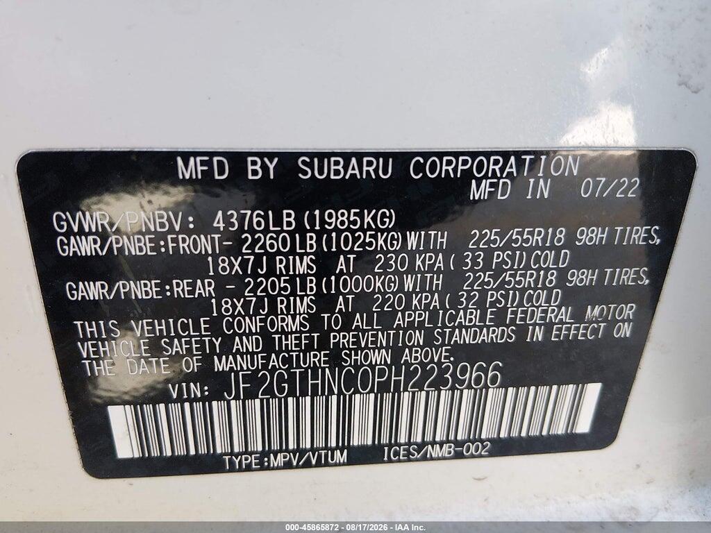 JF2GTHNC0PH223966 2023 SUBARU CROSSTREK photo no. 9