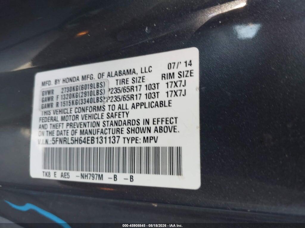5FNRL5H64EB131137 2014 HONDA ODYSSEY photo no. 9