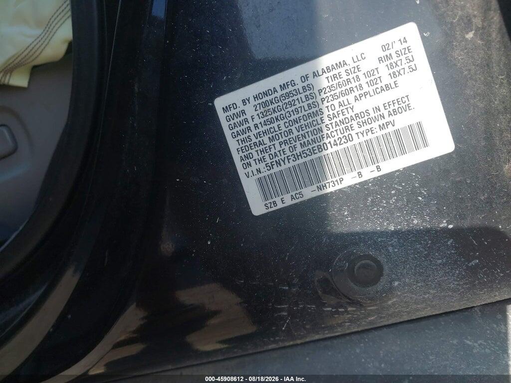 5FNYF3H53EB014230 2014 HONDA PILOT photo no. 9