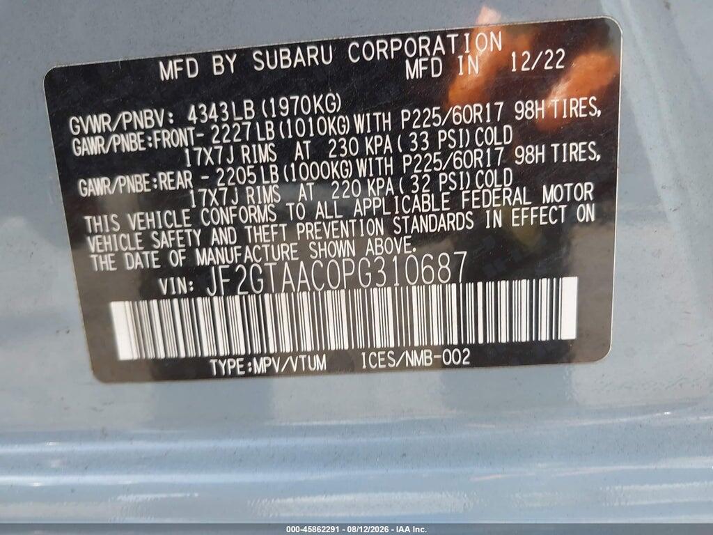 JF2GTAAC0PG310687 2023 SUBARU CROSSTREK photo no. 9