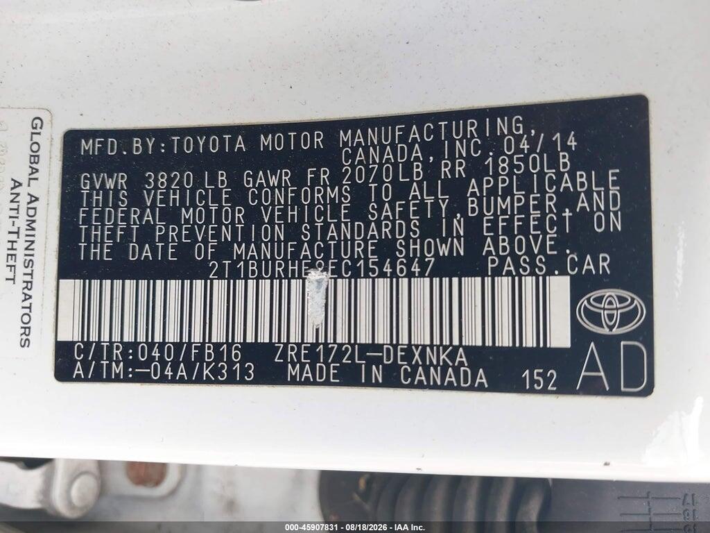 2T1BURHE8EC154647 2014 TOYOTA COROLLA photo no. 9