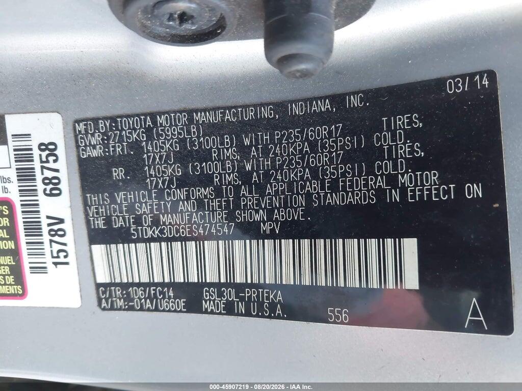 5TDKK3DC6ES474547 2014 TOYOTA SIENNA photo no. 9