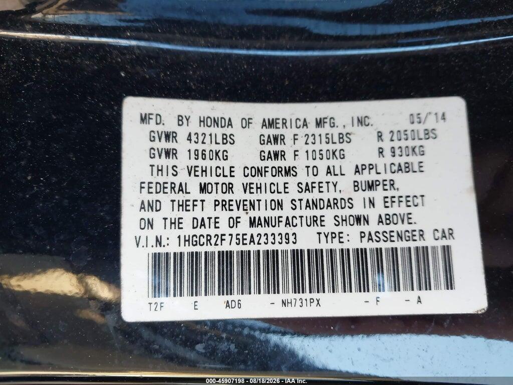 1HGCR2F75EA233393 2014 HONDA ACCORD photo no. 9