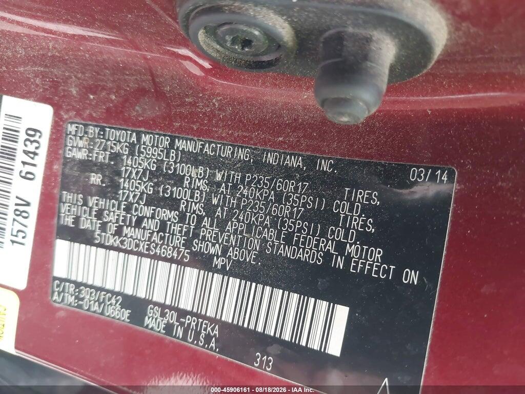 5TDKK3DCXES468475 2014 TOYOTA SIENNA photo no. 9