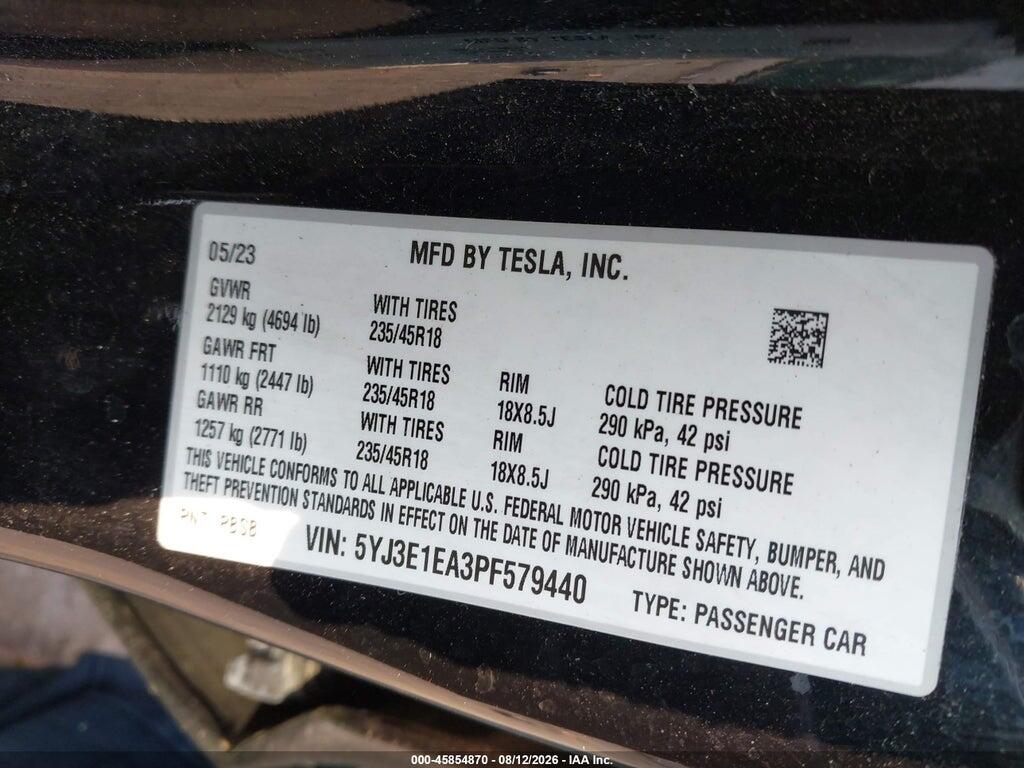 5YJ3E1EA3PF579440 2023 TESLA MODEL 3 photo no. 9