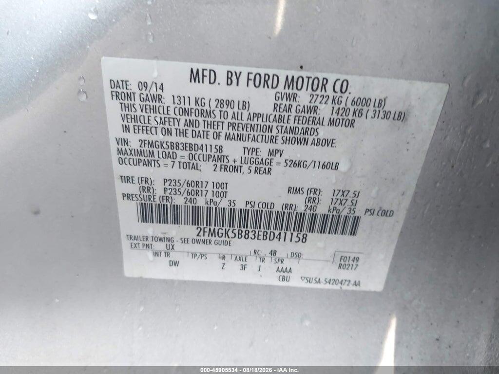 2FMGK5B83EBD41158 2014 FORD FLEX photo no. 9