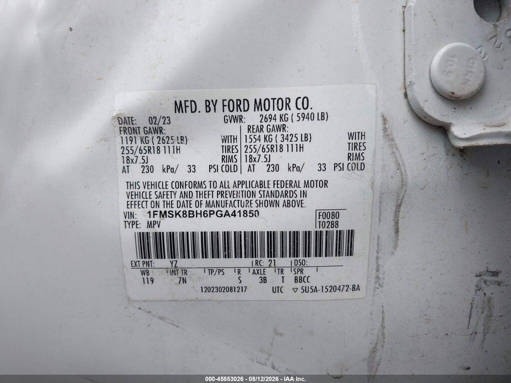 01FMSK8BH6PGA1850 2023 FORD EXPLORER photo no. 9
