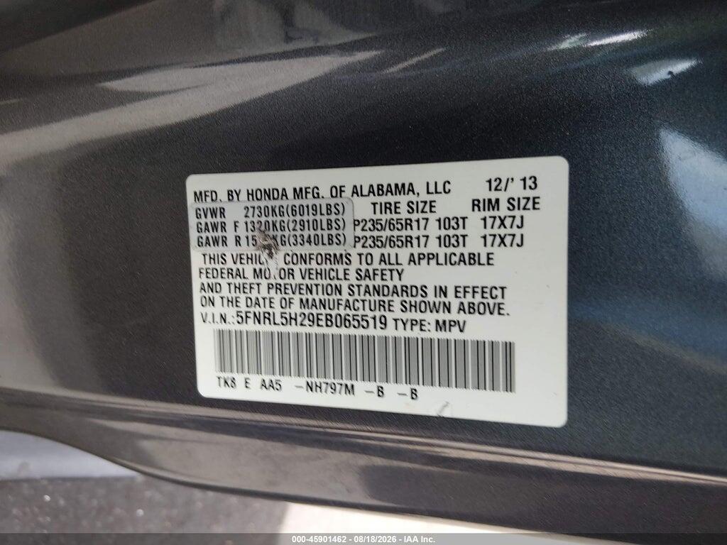 5FNRL5H29EB065519 2014 HONDA ODYSSEY photo no. 9