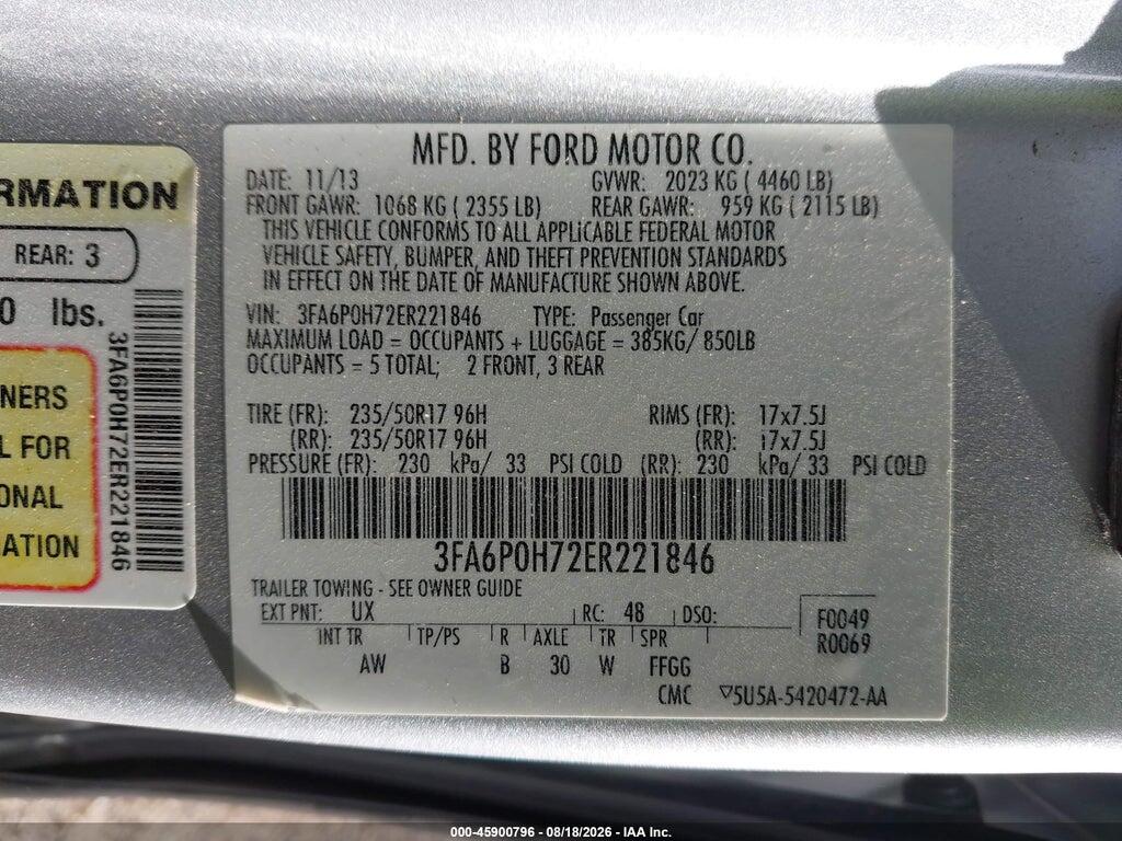 3FA6P0H72ER221846 2014 FORD FUSION photo no. 9