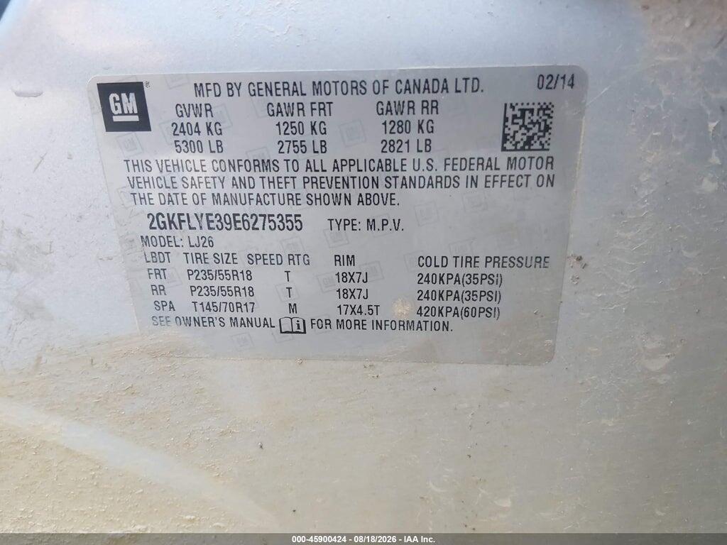 2GKFLYE39E6275355 2014 GMC TERRAIN photo no. 9