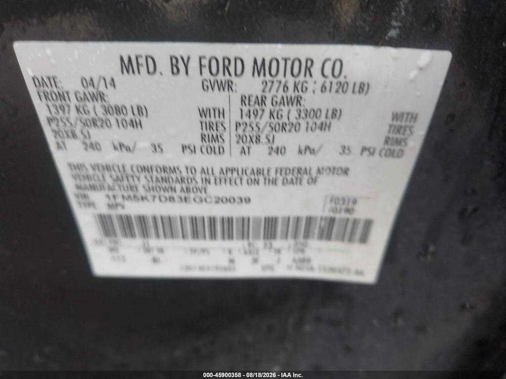 1FM5K7D83EGC20039 2014 FORD EXPLORER photo no. 9