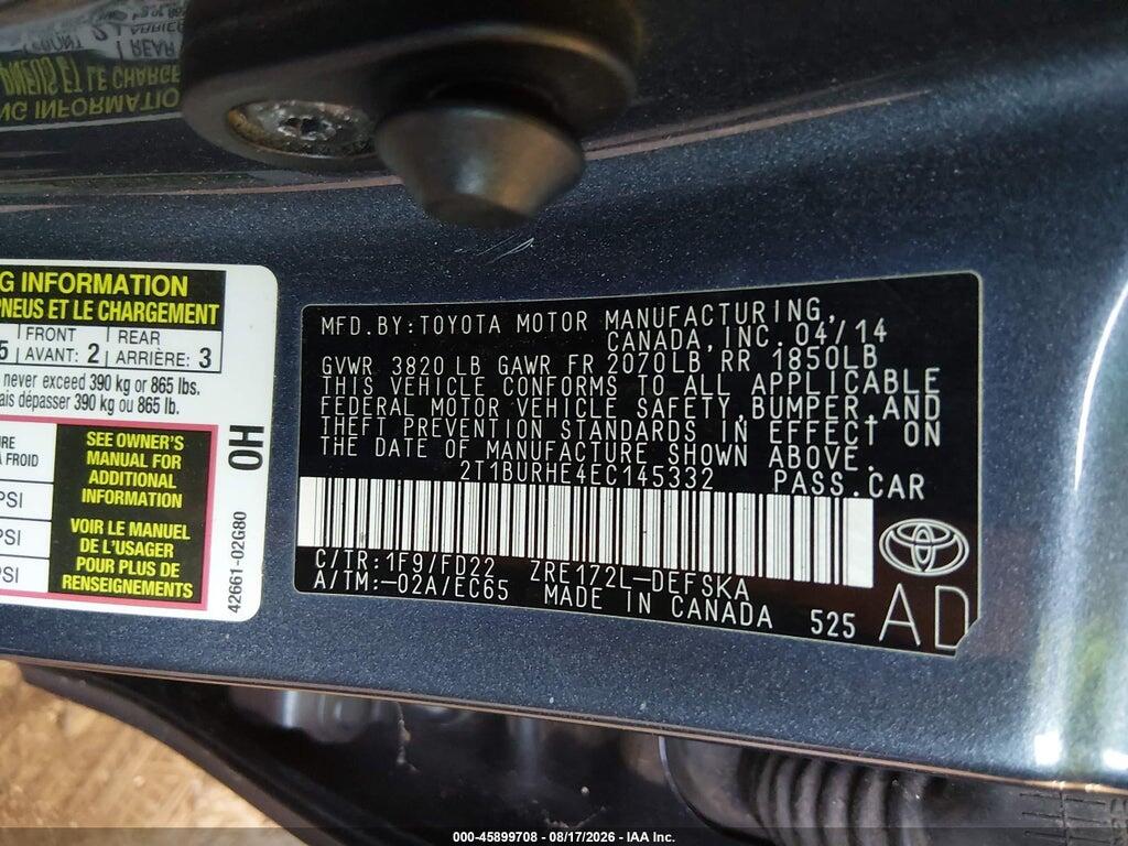 2T1BURHE4EC145332 2014 TOYOTA COROLLA photo no. 9