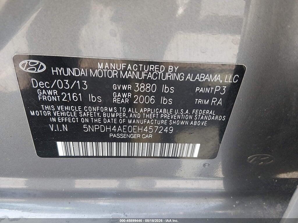 5NPDH4AE0EH457249 2014 HYUNDAI ELANTRA photo no. 9