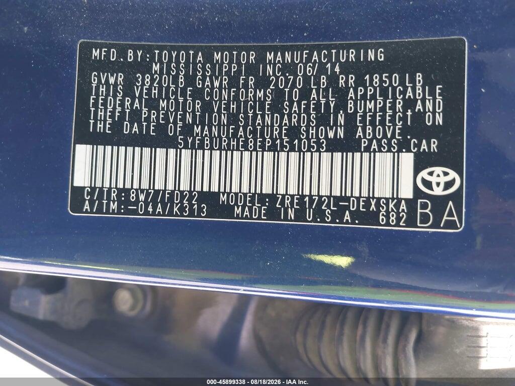 5YFBURHE8EP151053 2014 TOYOTA COROLLA photo no. 9